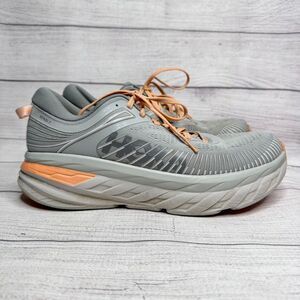 Hoka Bondi 7 Running Shoes Athletic Sneakers Comfort Walking Gray Orange US 10